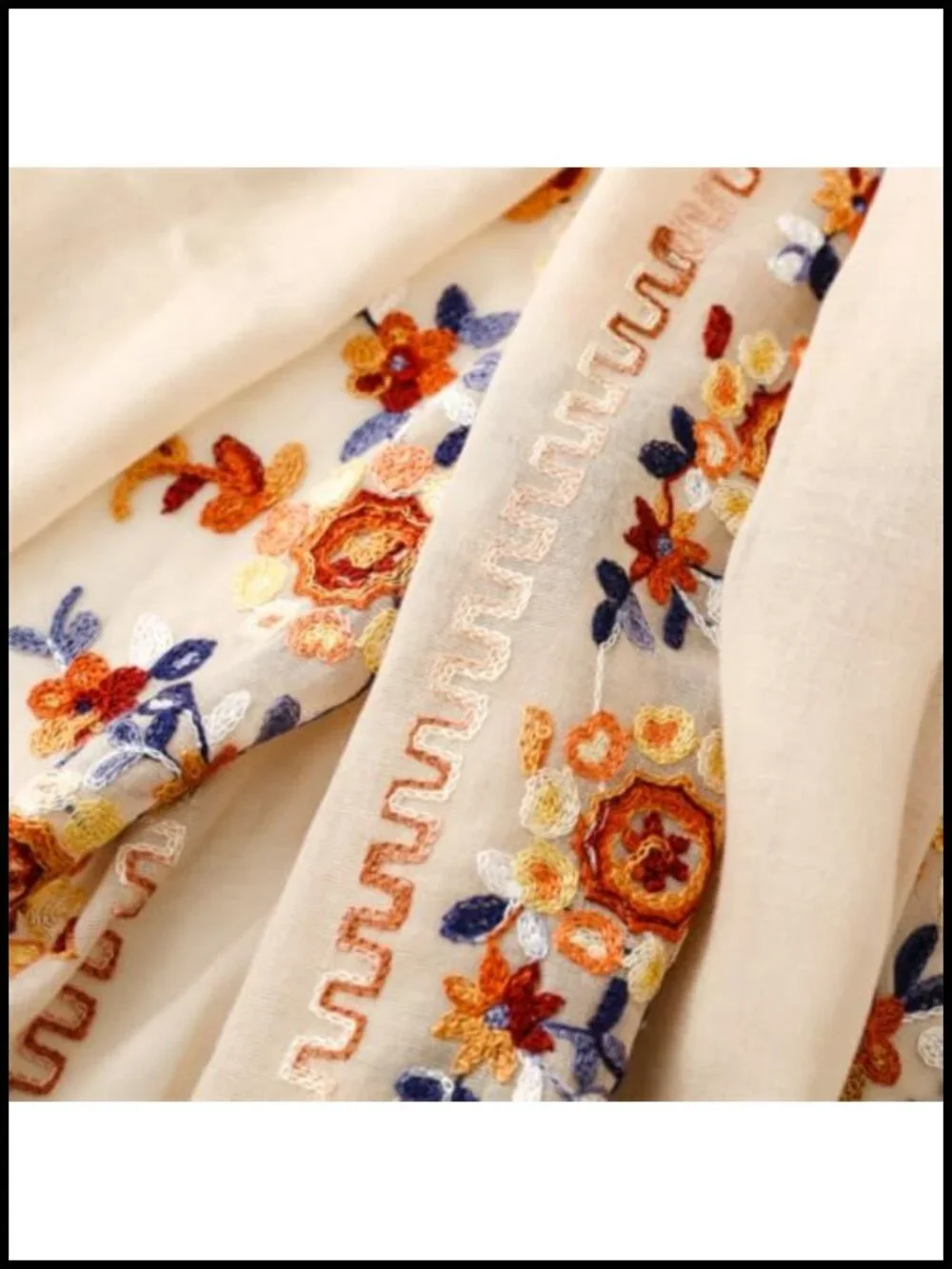 Lightweight Floral Embroidered Shawl Extra Large Wrap Scarf